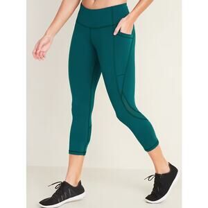OLD NAVY Mid-Rise Elevate Side-Pocket Crop Leggings Mesh Trim Teal Size Large